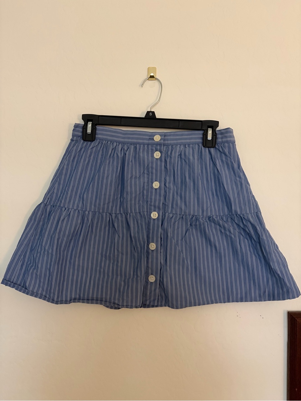 Madewell Blue-and-White Striped Button-Front Mini Skirt